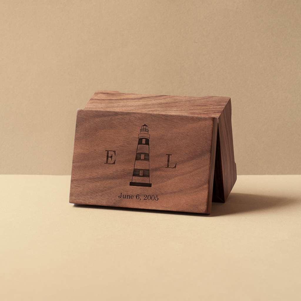 Music box with a lighthouse engraved and your initials and date