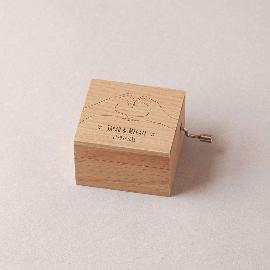 Beech wood music box hands and heart