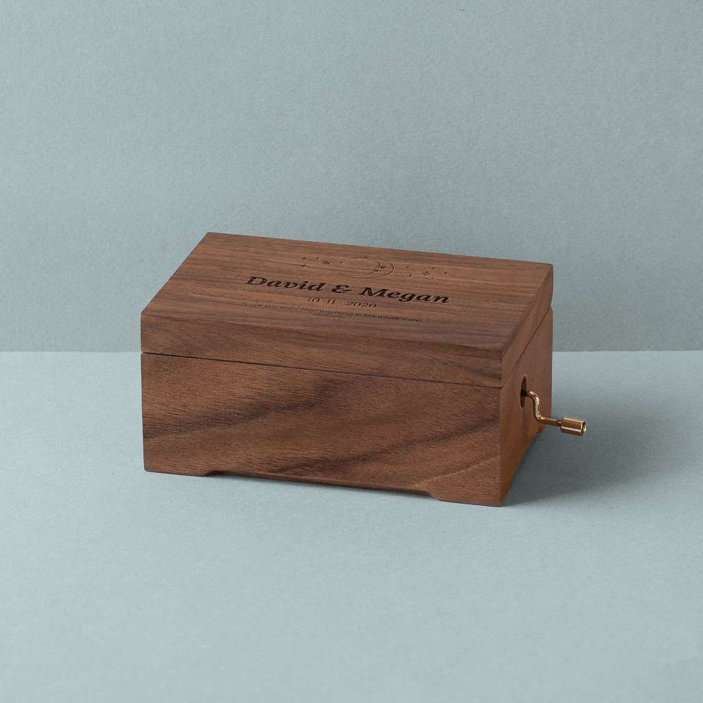 Walnut wooden music box Half moon