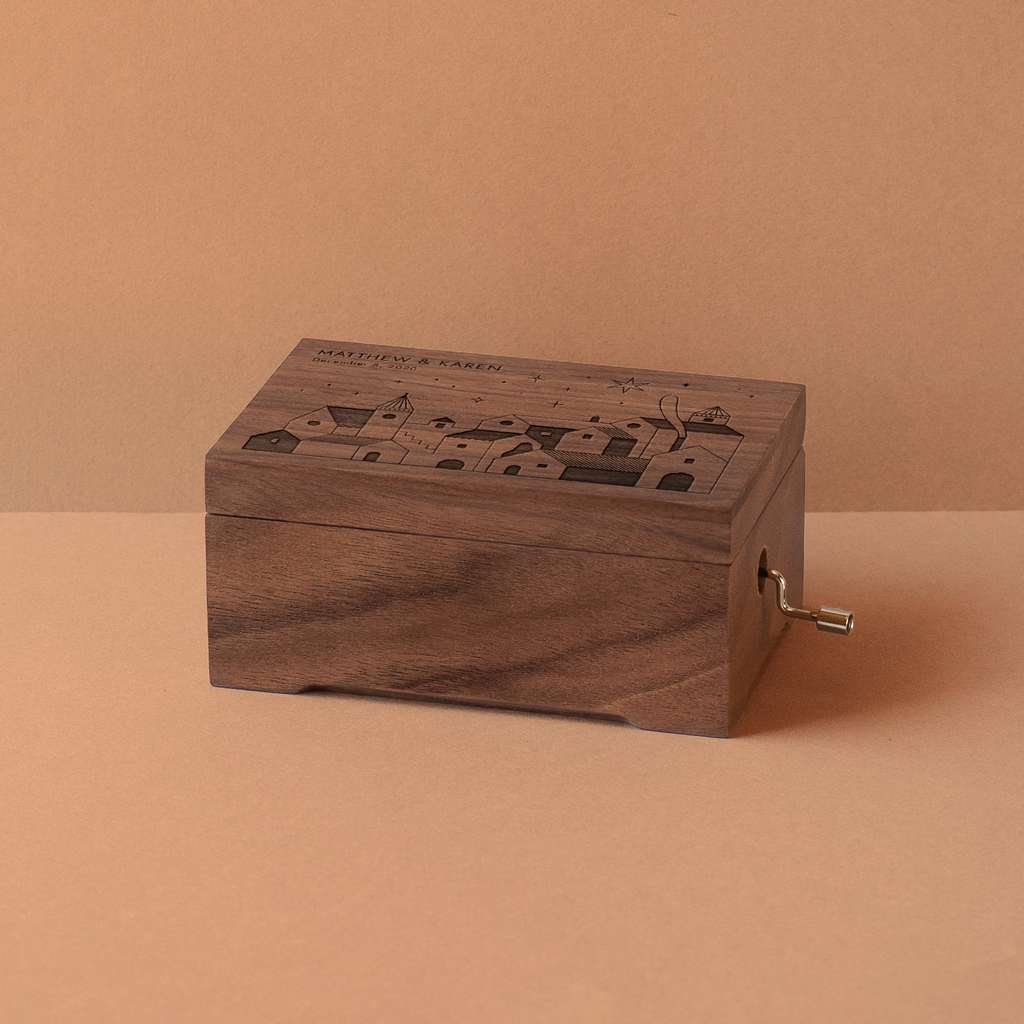 Music village  walnut wood music box