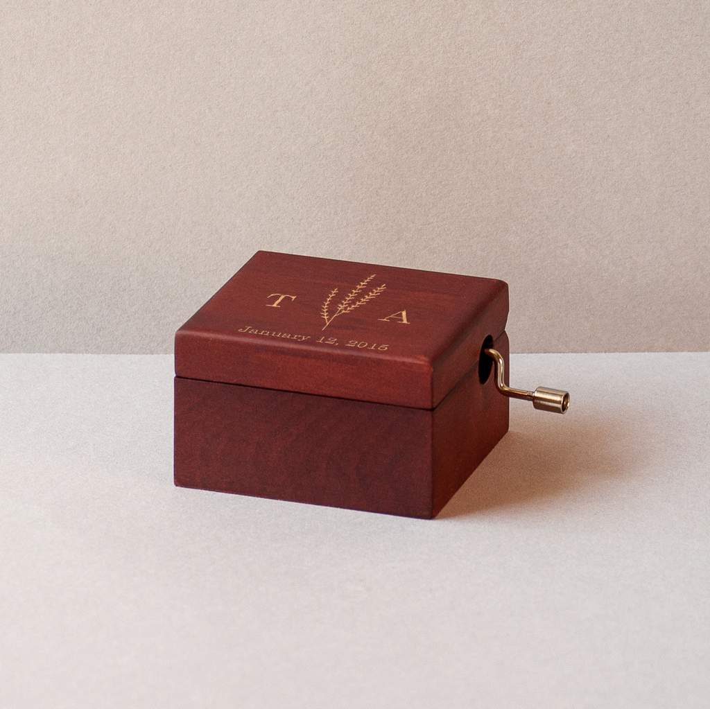 Music box with your initials, date and a lavender plant
