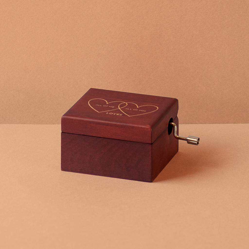 Walnut wood music box with a flower and your initials and date